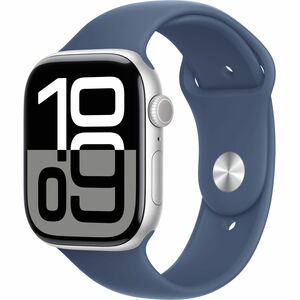 Apple Watch - Series 10 - GPS - 42mm - Silver Aluminum Case - Denim Band - S/M