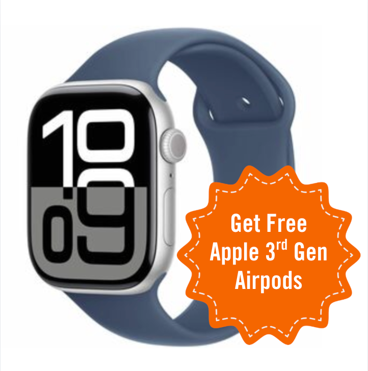 Apple Watch - Series 10 - GPS - 42mm - Silver Aluminum Case - Denim Band - S/M