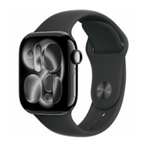 Apple Watch - Series 11 - GPS - 42mm - Jet Black Aluminum Case - Black Rubber Band