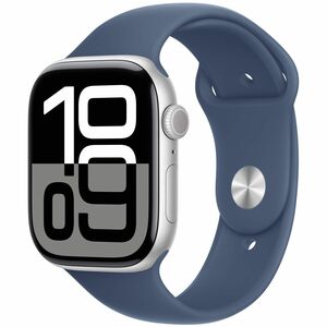 Apple Watch - Series 10 - GPS - 46mm - Silver Aluminum Case - Denim Band - M/L