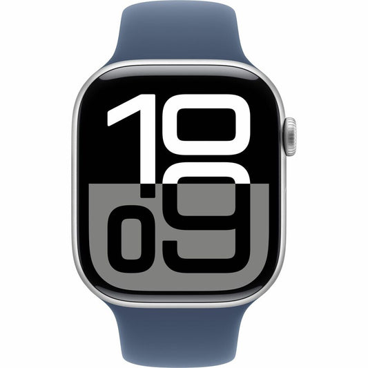 Apple Watch - Series 10 - GPS - 46mm - Silver Aluminum Case - Denim Band - M/L