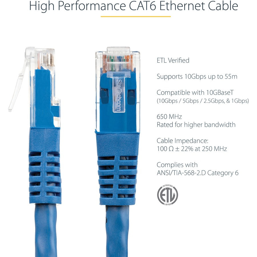 StarTech.com 50 ft Blue Molded Cat6 UTP Patch Cable - ETL Verified