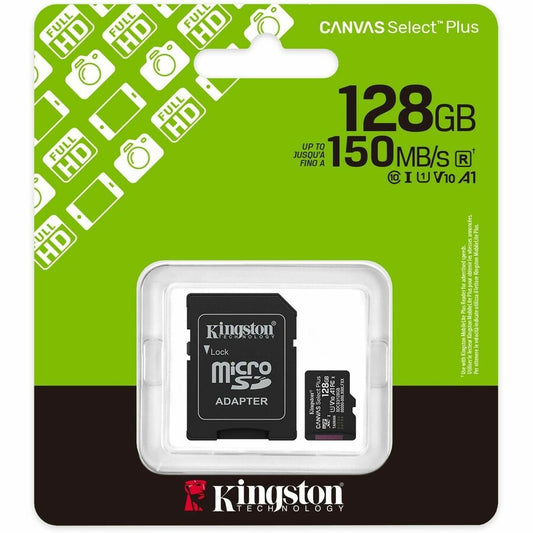 Kingston microSDXC Canvas Select Plus Gen3 150MB-s A1 Card + Adapter - 128GB